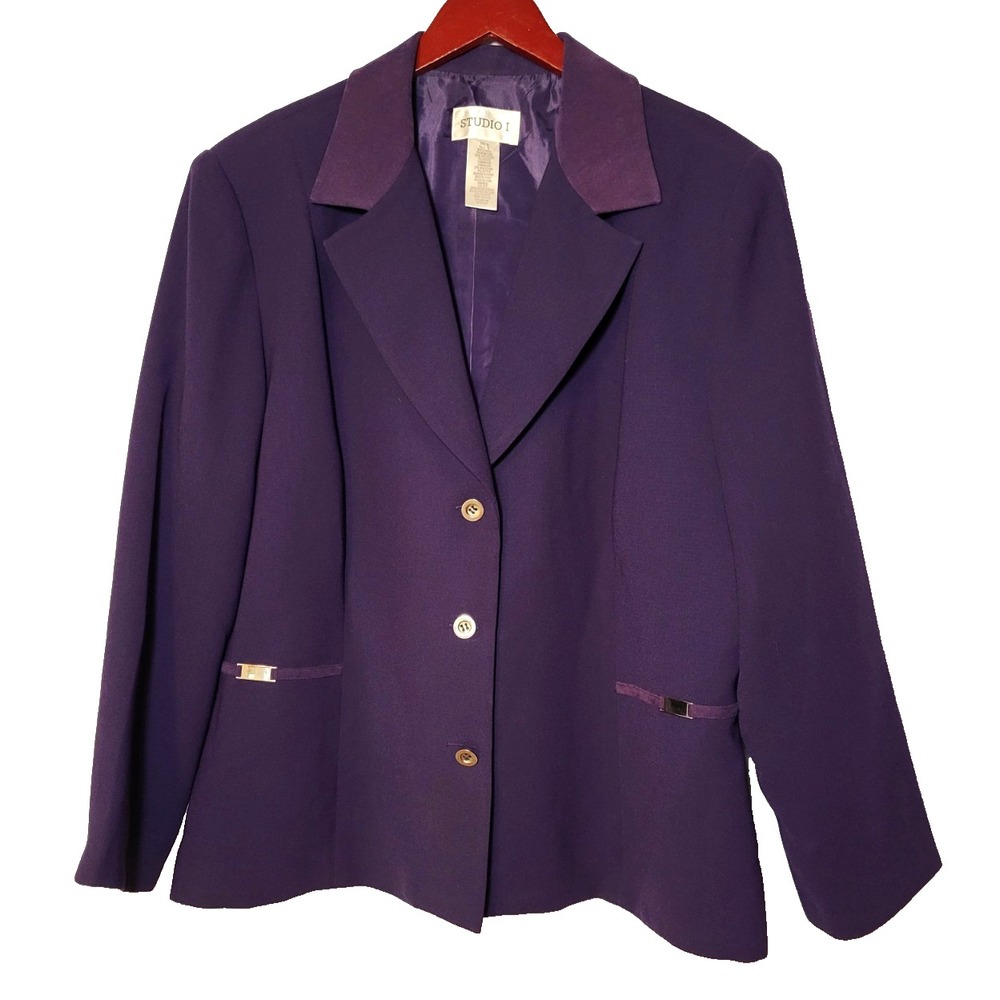 Studio I Plum 3‎ Button Lined Faux Suede Collar Blazer Size 18 Career Business